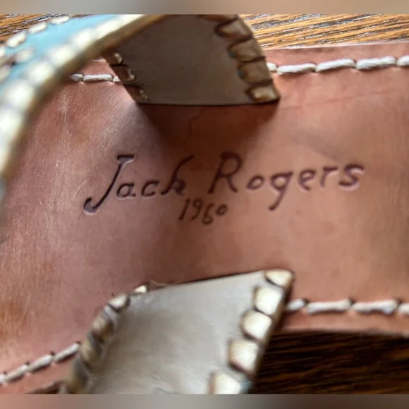 Jack Rogers Aqua With Gold Trim Floral Flip Flop Sandals Size 8 - Picture 3 of 9